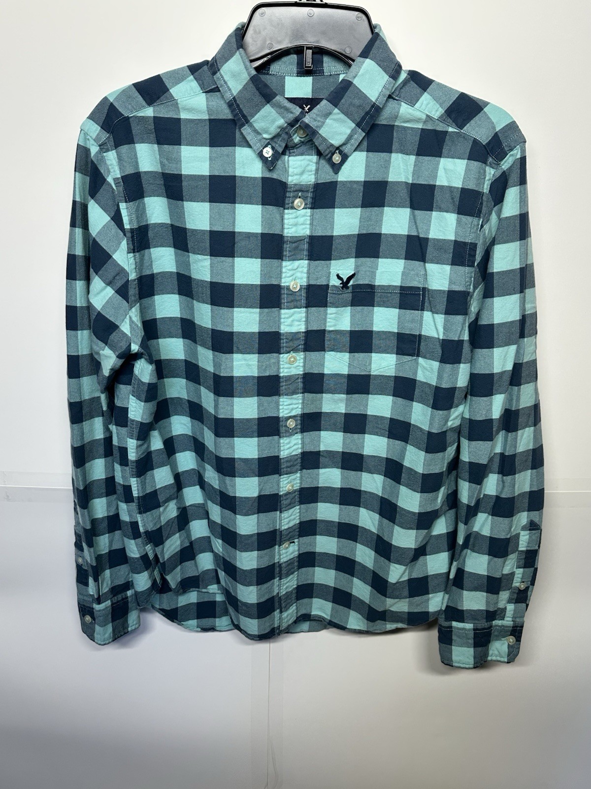 American Eagle Women’s Medium Blue Plaid Shirt Button Down Long Sleeve