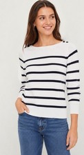 LOFT Women's Medium Navy White Striped Nautical Sweater Shoulder Button Knit Top