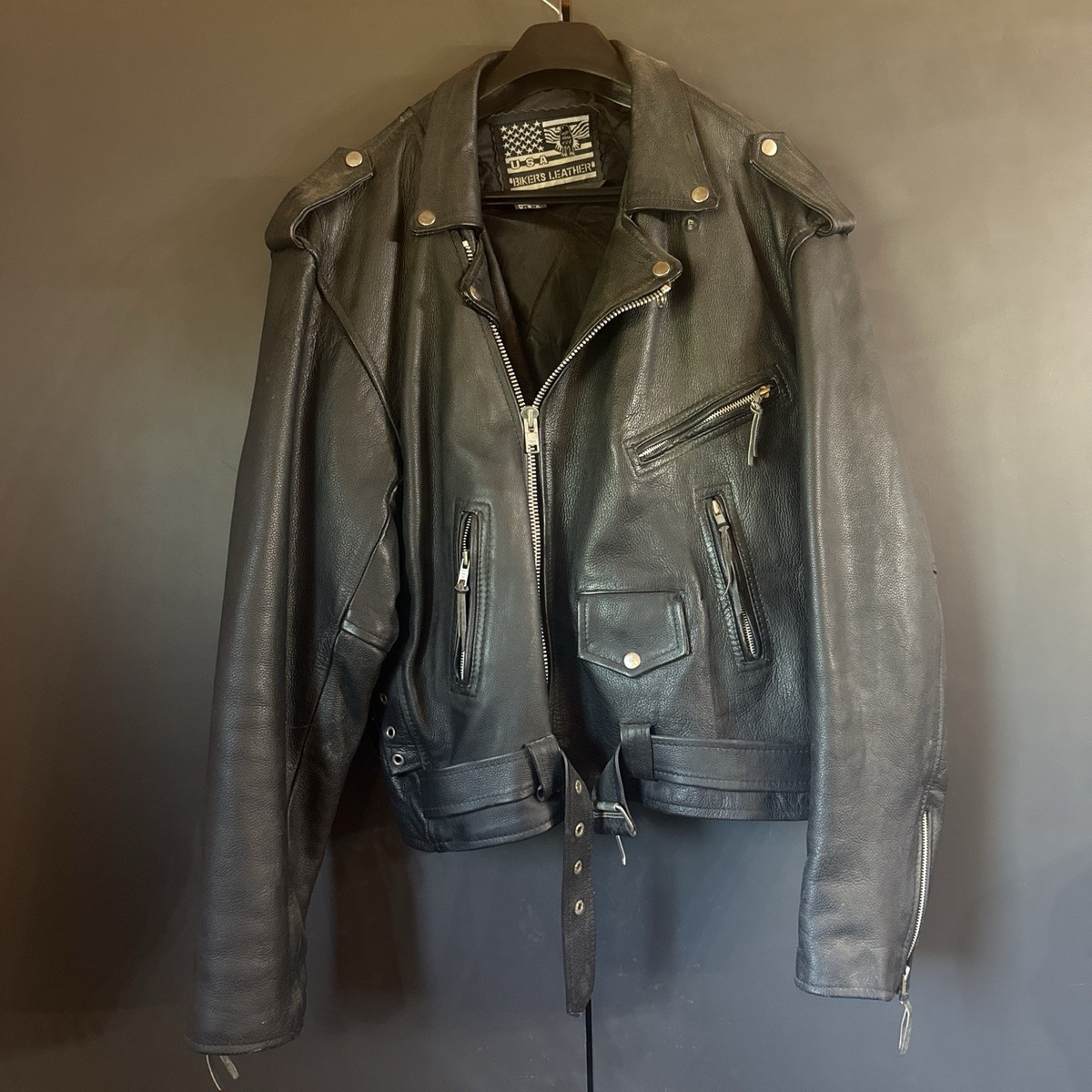 Vintage Leather Motorcycle Biker Jacket Black Size 54 (Fits XL