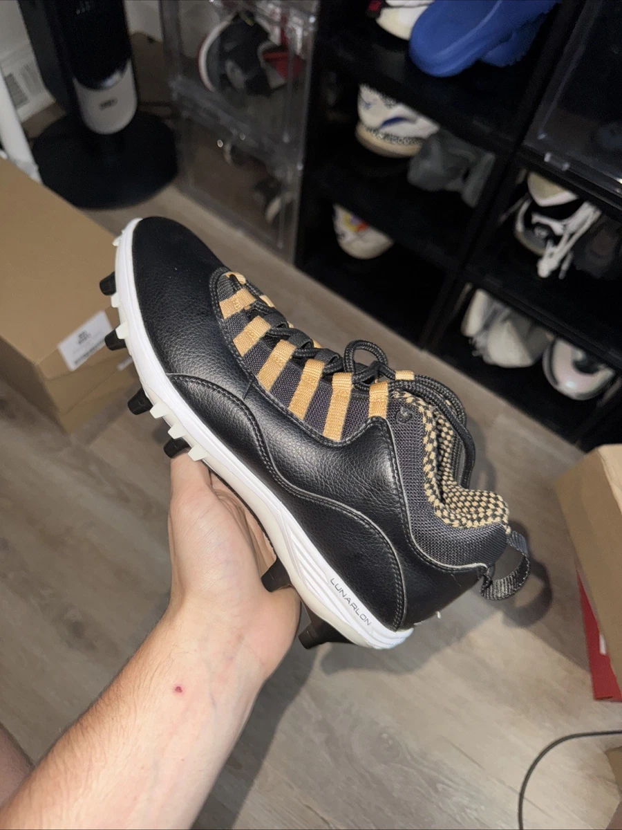 Size 7.5 Nike Jordan 10 TD Low Black Gold Football Cleats CQ2072-007 NEW Jordan 10 TD Low Black Metallic Gold for Sale | Authenticity  main image 2