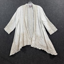 Johnny Was Kimono Jacket Women's Medium White Linen Embroidered Boho Open Front