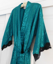 Rose Floral Kimono Style Robe Long Sz L Jacquard LaceTrim California Dynasty NWI