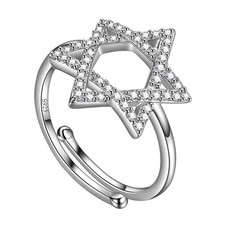 Cubic Zirconia Iced Out Star of David Ring Adjustable Magen David Star Band R...