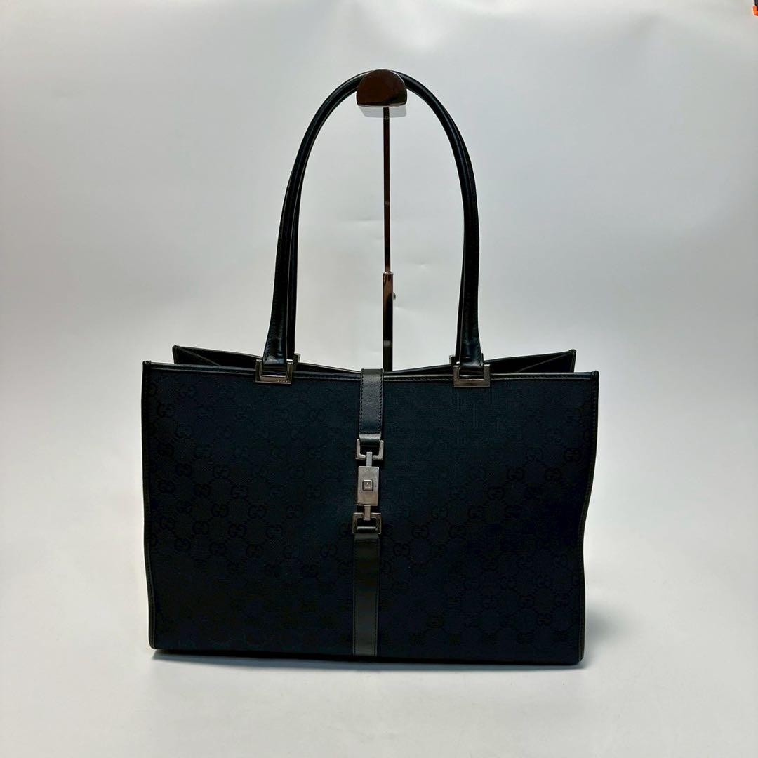 Gucci GG Canvas Black Leather Jackie Shoulder Bag