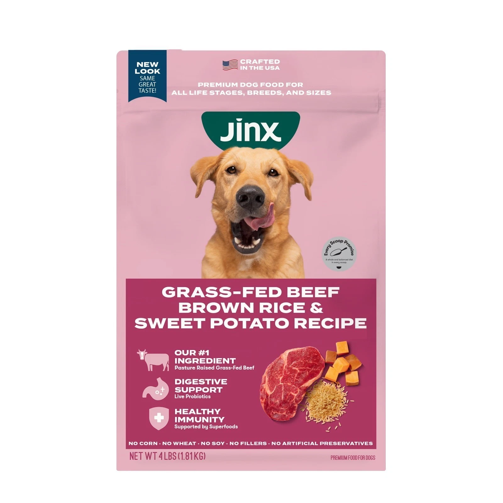 Beef Brown Rice Sweet Potato 4lb Dry Dog Food Bag High Protein Great Taste New