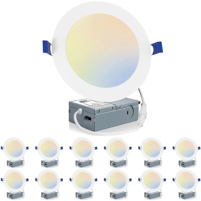 12 Pack 6 Inch LED Recessed Ceiling Light, 2700K/3000K/3500K/4000K/5000K Sele...
