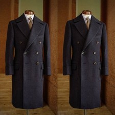 Wool Men's Long Overcoat Double Breasted Casual Winter Outdoor Black Man Coats