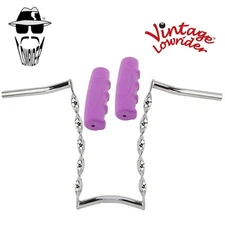 Vintage Lowrider Twisted 15" 22.2 Handlebar Chrome 0214 120mm Grips Solid/Purple