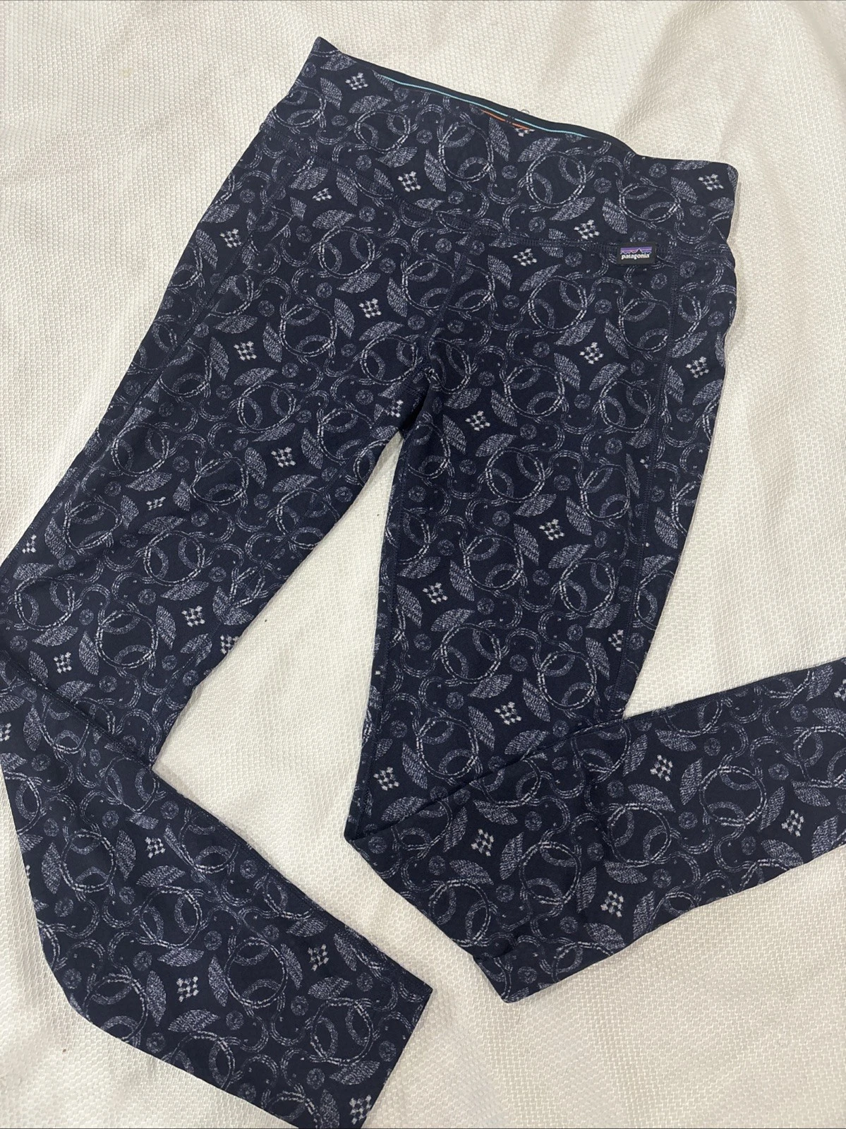 Patagonia Women’s Capilene Midweight Baselayer Bottoms Blue Floral Print Sz XS
