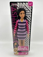 Barbie Fashionistas Doll #147 with Long Brunette Hair Wearing Striped Dress, Ora