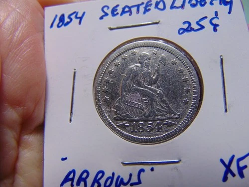 1854  Seated Liberty Quarter 25c "Arrows"  XF + Details, Cleaned