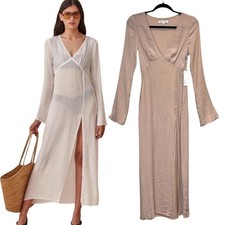NWT Reformation Callum Maxi Dress Sz.XS Beige Sheer Gauze Minimalist Caftan Boho