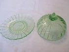 Depression Glass Pinwheel Pattern Butter Dish Lid Only & Saucer Uranium Glass