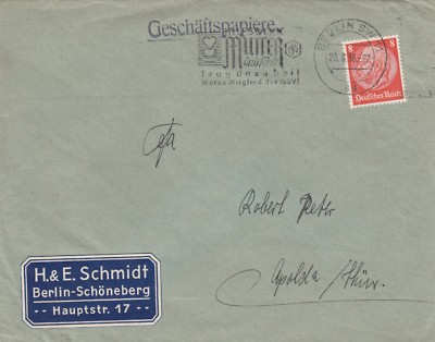 BERLIN-SCHÖNEBERG, Briefumschlag 1938,  H. & E. Schmidt