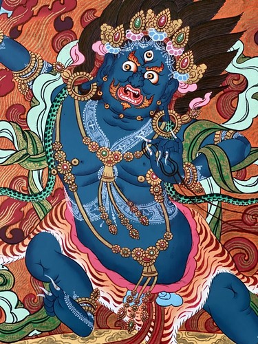 ORIGINAL HAND-PAINTED VAJRAPANI FINE MASTERPIECE GOLD TIBETAN THANGKA PAINTING - Picture 8 of 11