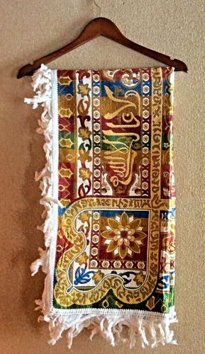 Vintage Embroidered Wall Hanging Tapestry Boho Textile Art with Fringe Trim