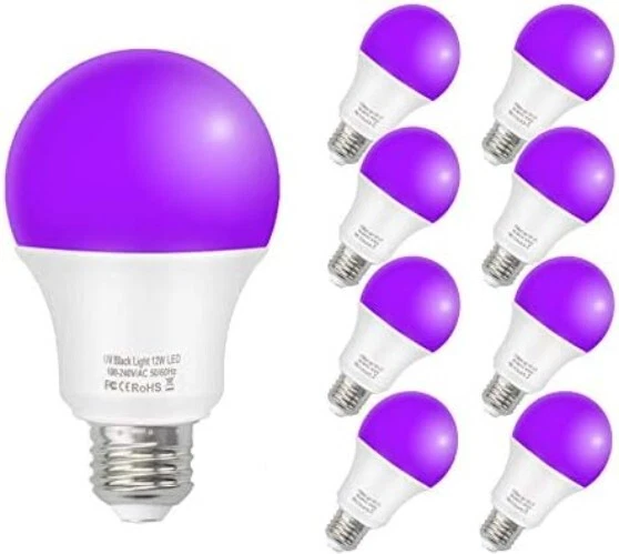 12W LED Black Light Bulbs 8-Pack - Perfect for Glow Parties & Halloween Decor - Image 3 of 4