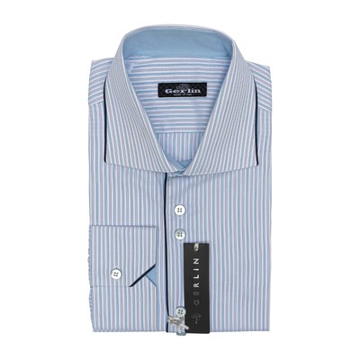 Luxus Gerlin Gestreiftes Hemd Blau Twill Baumwolle 16 - 41 2AB Zilli