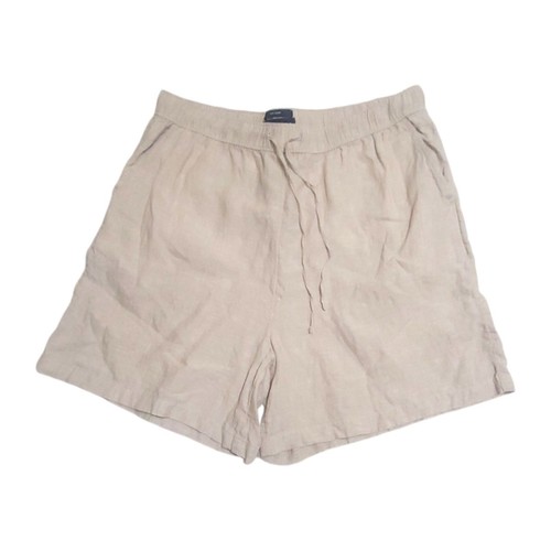 Tahari Womens 100% Linen Natural Beige Drawstring Shorts XL Pockets Beachy