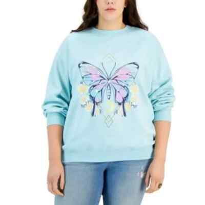 Rebellious One Juniors Trendy Plus Size Butterfly Bloom Blue Grass, Size 3X B08