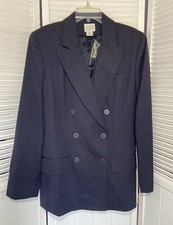 Ann Taylor Loft Womens Blazer Sz 6 Black Double Breasted Wool Jacket NWT