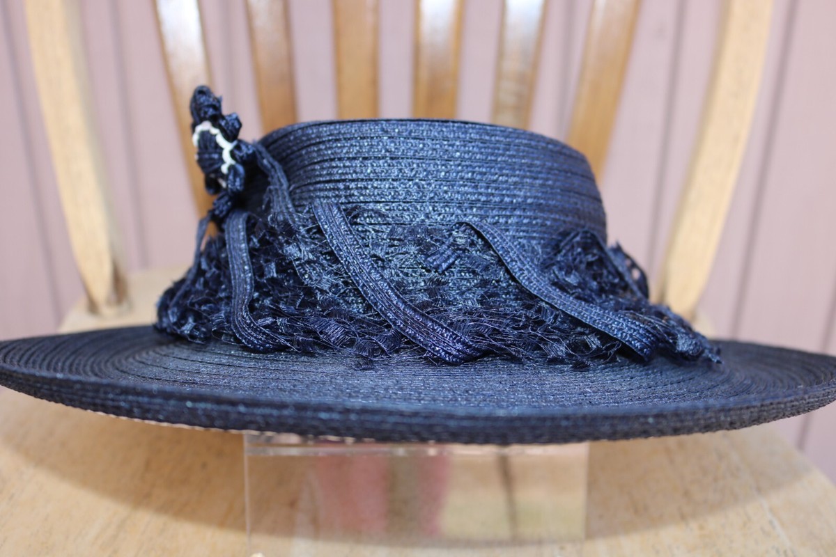 Vtg Christian Dior Chapeaux Woven Blue White Straw Ladies