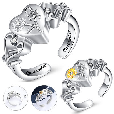 Sunflower Heart Urn Pendant Cremation Jewelry for Ashes Keepsake Memory Ring