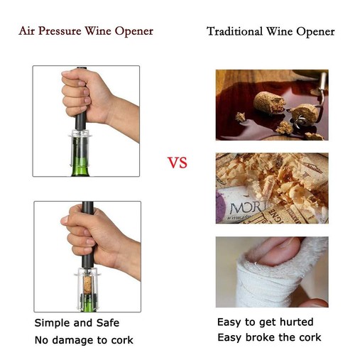 Air Pressure Pump Wine Bottle Opener w/ Foil Cutter Easy Cork Remover Corkscrew - Picture 5 of 6