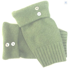FINGERLESS GLOVES GREEN CASHMERE LAMBSWOOL S M L SMALL MEDIUM LARGE OS CUFFS