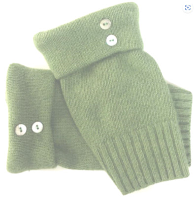 FINGERLESS GLOVES GREEN CASHMERE LAMBSWOOL S M L SMALL MEDIUM LARGE OS CUFFS