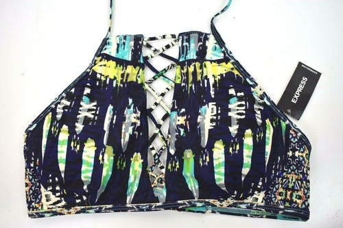 NWT Express Swim Womens Size XS Navy Lattice Bikini Swim Top Halter Top - Picture 7 of 12
