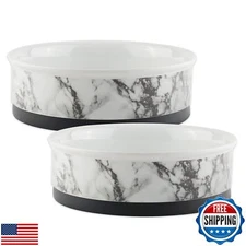 Bone Dry Pet Bowl Collection Ceramic Set, Small, Marble, 2 Count White