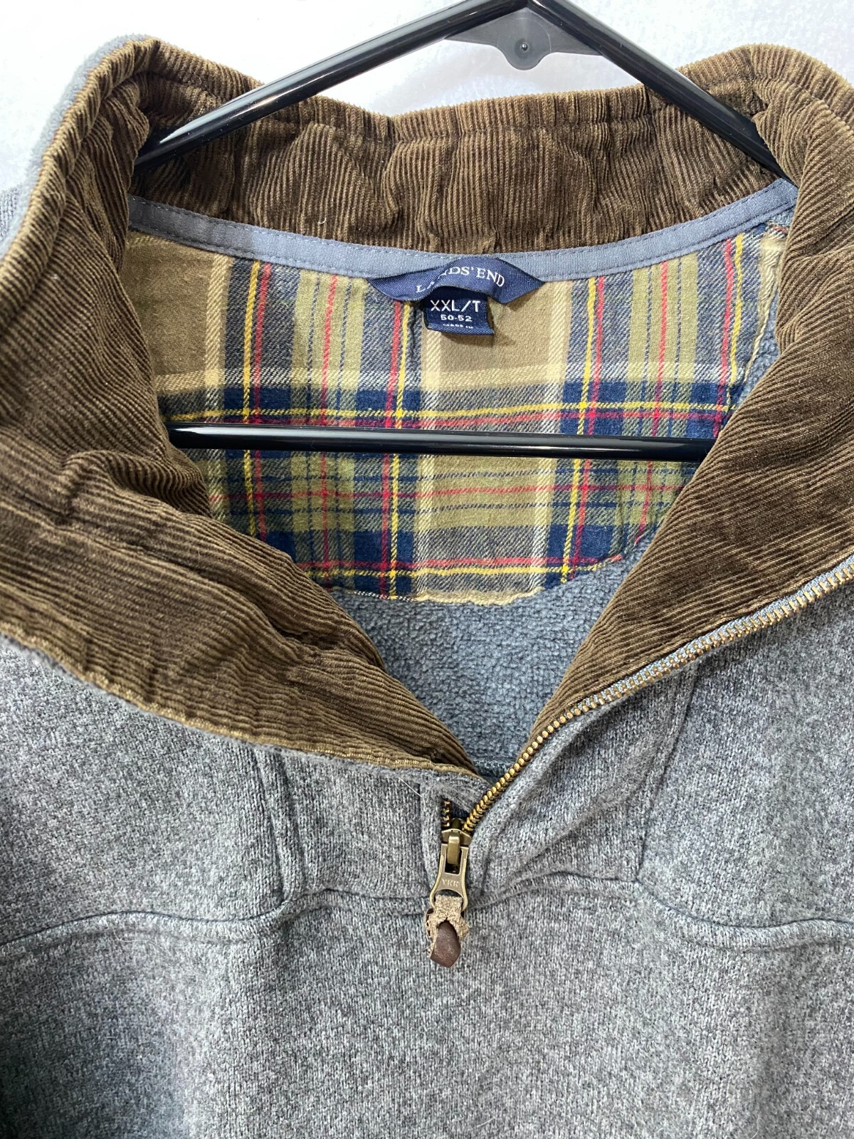 Lands End Mens Sweater Gray XXL T Long Sleeve Pullover 1/4 Zip Collar