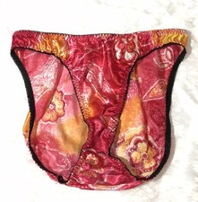Vintage Tropical Floral Shiny Hi Leg Bikini Panties Sparkling Smooth Size M USA