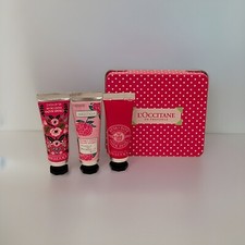 L  OCCITANE Happy Hands Hand Cream Trio w/Tin Box 10ml/.34oz EACH, NEW