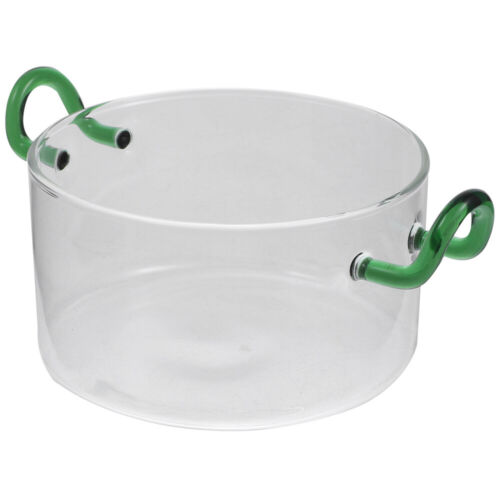 Clear Salad Bowl Glass Pot Handle Dessert Serving Dinnerware