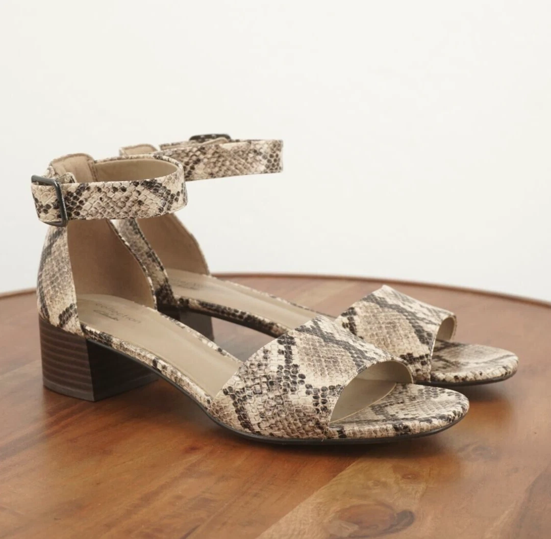 Sandali Clarks Collection donna Elisa Dedra stampa serpente tacco pelle taglia 9 M