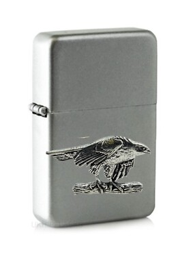 #ad B2 Hawk emblem on a flip top petrol lighter windproof silver boxed GBP 14.95
