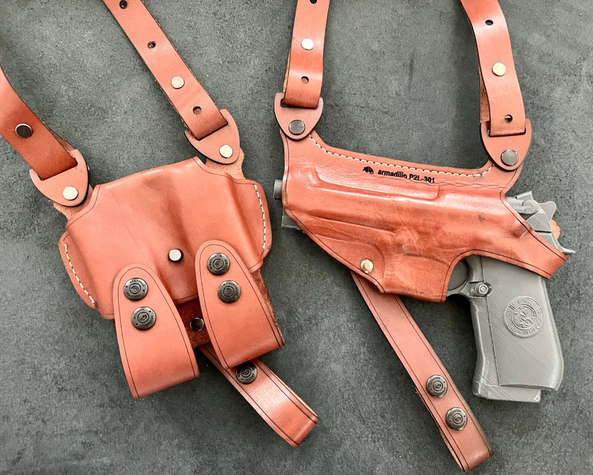 Left Hand Armadillo Tan Horizontal Miami Shoulder Holster for