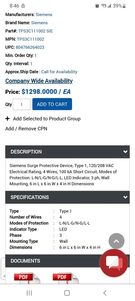 SIEMENS Surge Protector 100KA 120/208V  TPS3C111002 New - Image 2 of 2