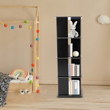 Black Bookcase Storage Shelf 360 Rotating Bookshelf Freestanding Display Rack