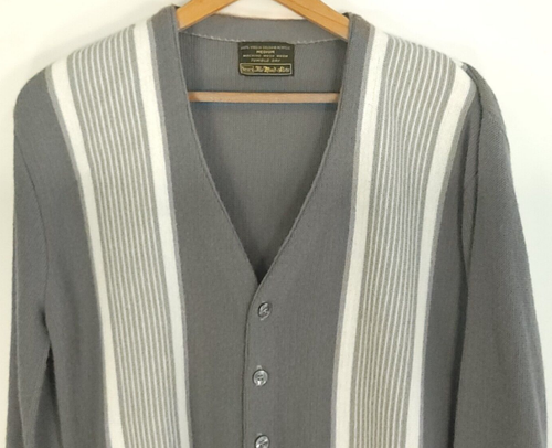 Vtg Sears Cardigan Sweater Med The Men's Store Gray White Grunge Grandpacore 70s - Picture 2 of 10