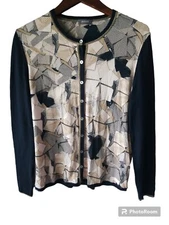 BASLER Women's Contrast Wool Viscose Button Printed Cardigan Sweater Size 40