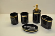 New Bathroom Accessories Luxury Bathroom 5 Piece Black Set Marble Pattern