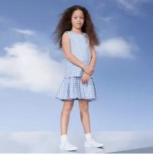 New Victoria Beckham for Target Girls Light Blue Gingham Drop Waist Dress SZ XL