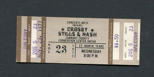 1977 Crosby Stills & Nash unbenutztes komplettes Konzertticket ft. wert Texas CS&N