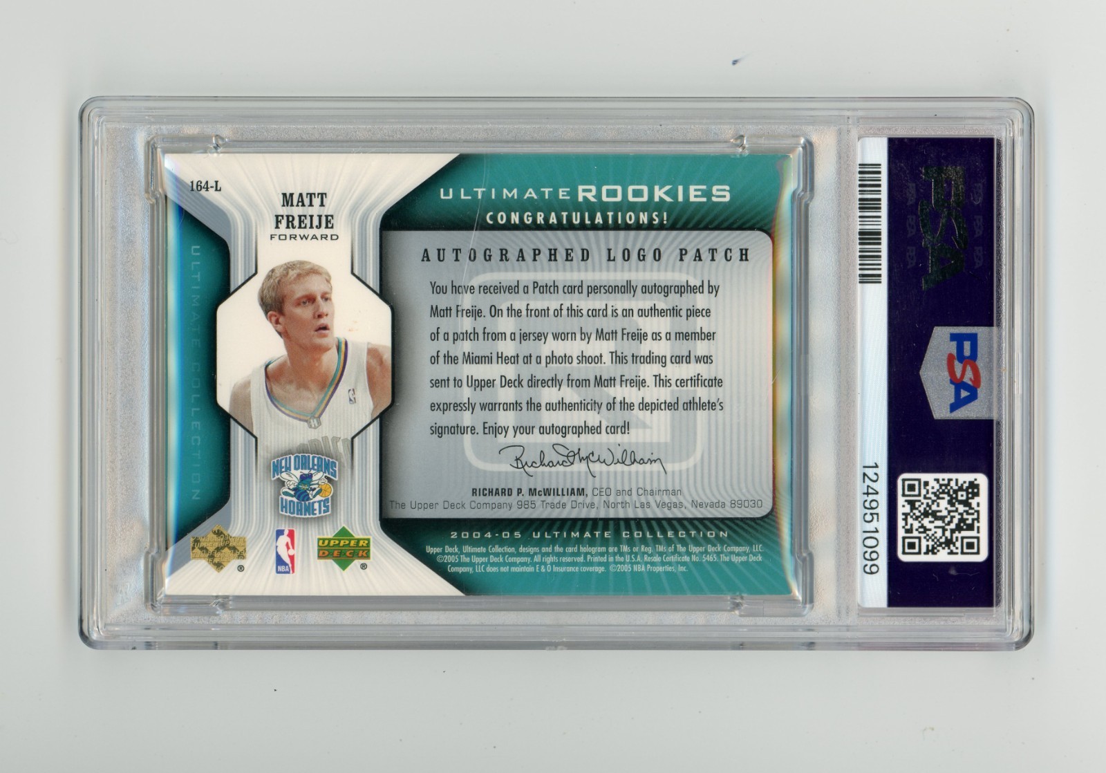 2004-05 Ultimate Collection Matt Freije Logoman Patch Auto RPA 1/1 PSA 6 (G) view 2