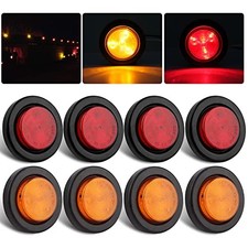 8Pcs 2 Inch Round Led Trailer Marker Lights, 4 Amber 4 Red 2 Inch Round LED