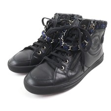 CHANEL High cut sneakers Black blue leather Women 35 G31316