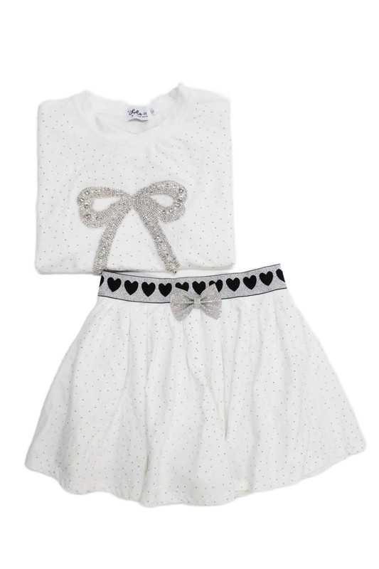 Lola + The Boys Girls Crystal Embellished Blouse Top Skirt Set White Size 12